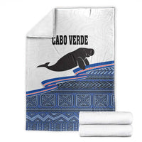 Cape Verde manatee blanket set, white and blue design with CABO VERDE and manatee print