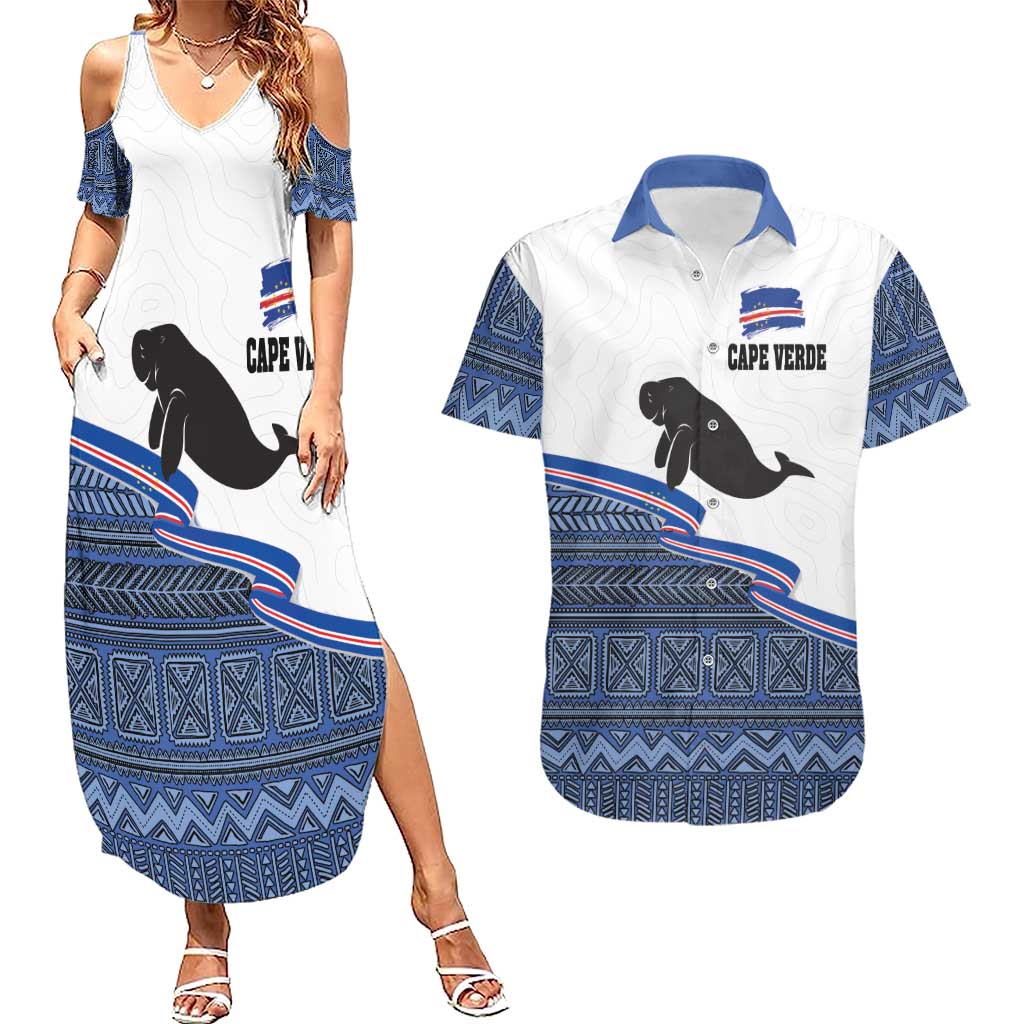 Cape Verde Manatee Couples Matching Summer Maxi Dress and Hawaiian Shirt Pattern With Flag Color - Wonder Print Shop