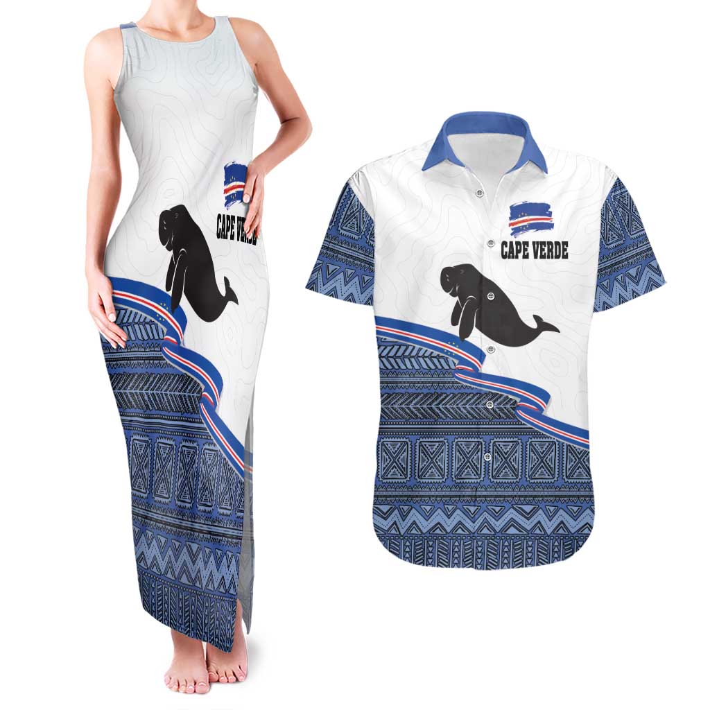 Cape Verde Manatee Couples Matching Tank Maxi Dress and Hawaiian Shirt Pattern With Flag Color - Wonder Print Shop