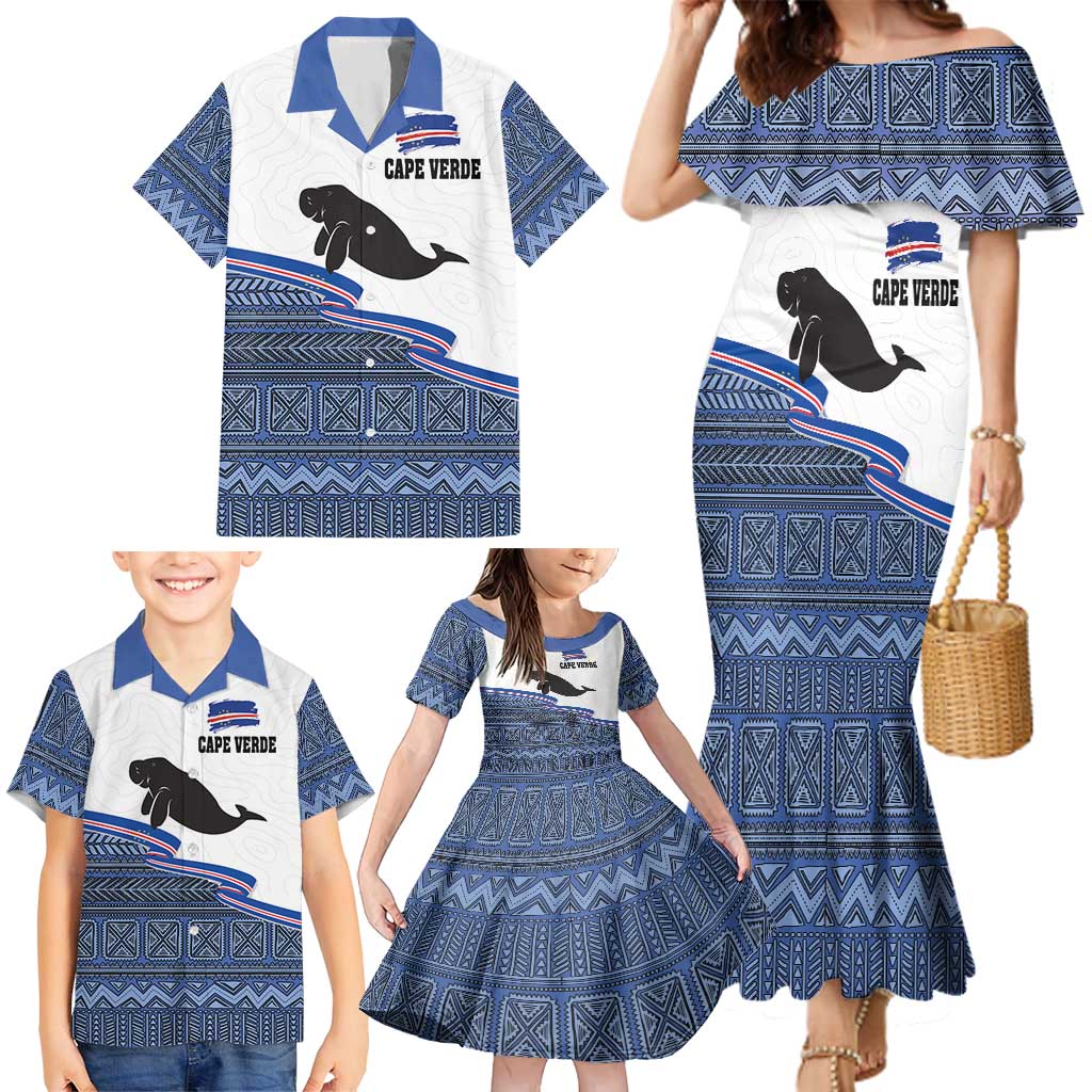 Cape Verde Manatee Family Matching Mermaid Dress and Hawaiian Shirt Pattern With Flag Color - Wonder Print Shop