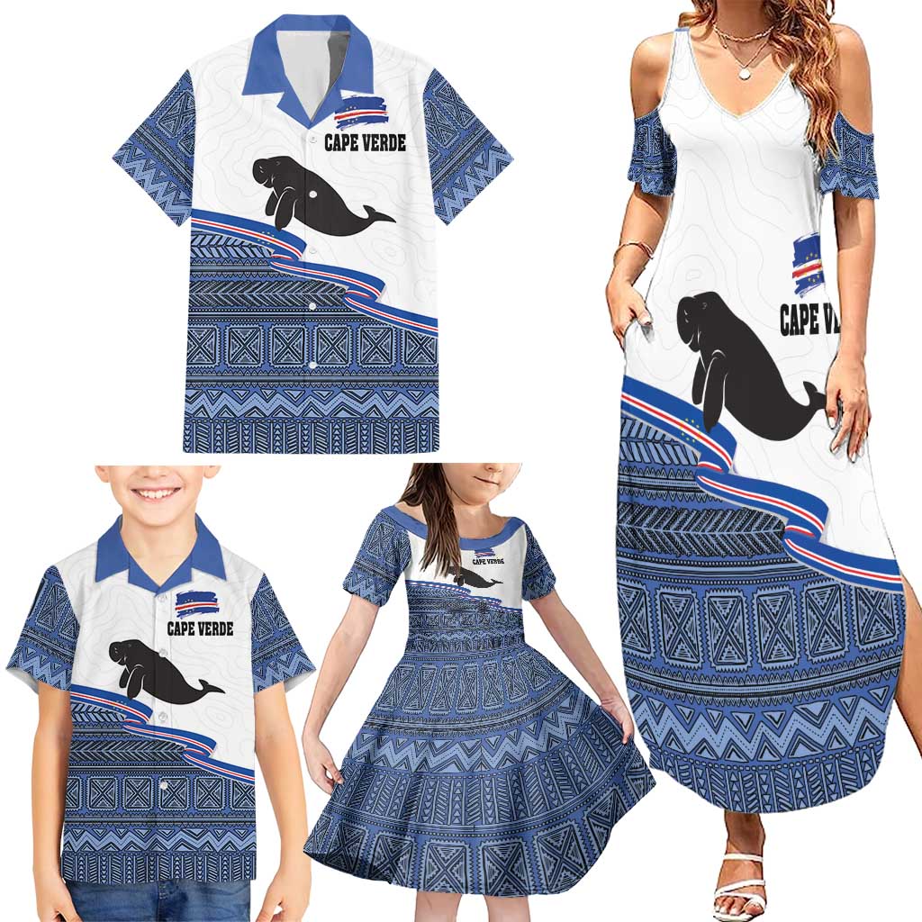 Cape Verde Manatee Family Matching Summer Maxi Dress and Hawaiian Shirt Pattern With Flag Color - Wonder Print Shop