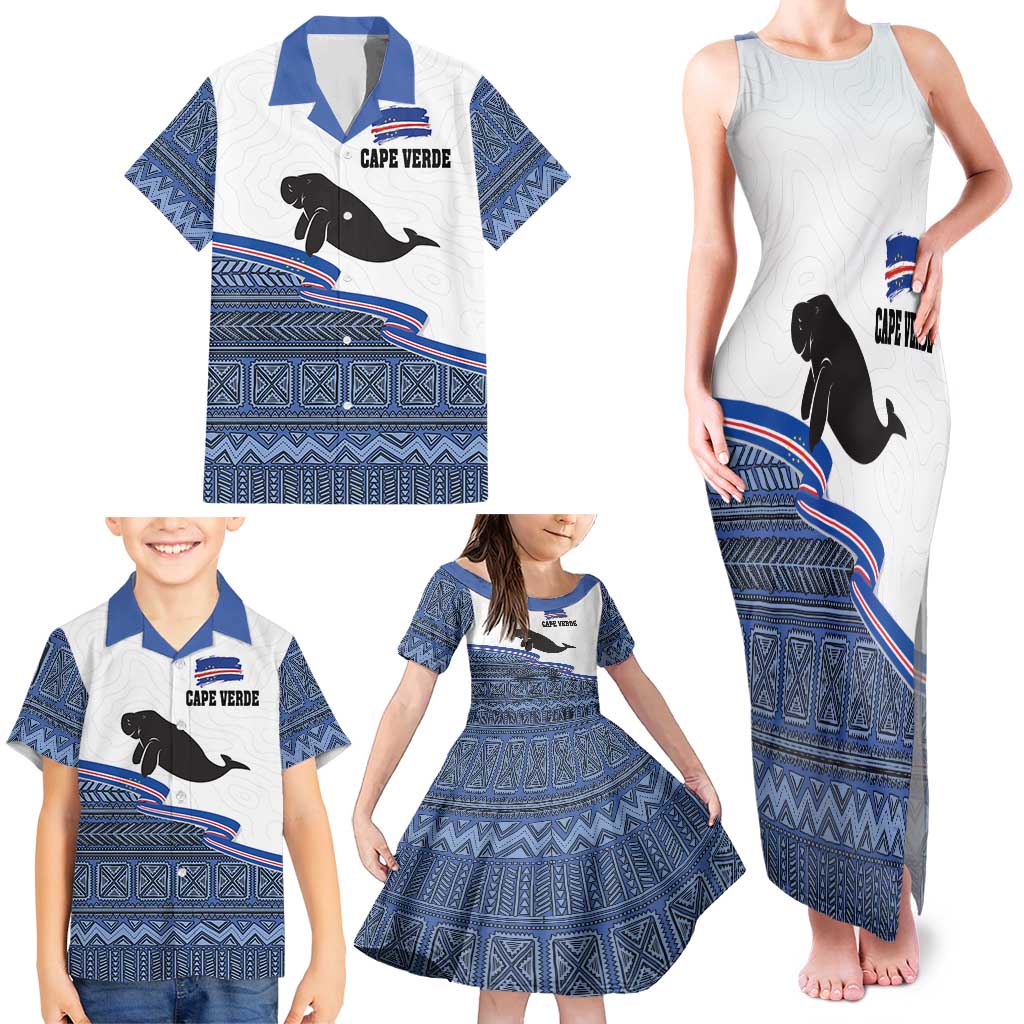 Cape Verde Manatee Family Matching Tank Maxi Dress and Hawaiian Shirt Pattern With Flag Color - Wonder Print Shop