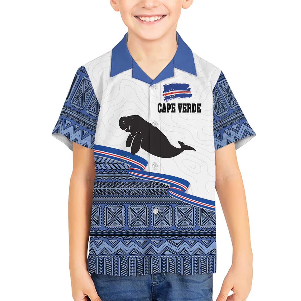 Cape Verde Manatee Kid Hawaiian Shirt Pattern With Flag Color - Wonder Print Shop