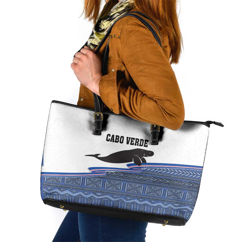 Cape Verde Manatee Leather Tote Bag Pattern With Flag Color - Wonder Print Shop