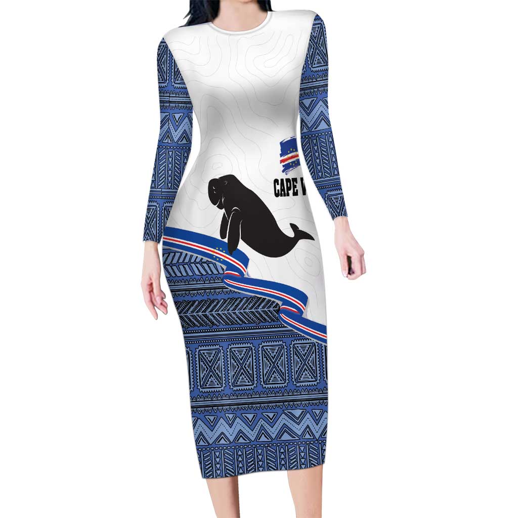 Cape Verde Manatee Long Sleeve Bodycon Dress Pattern With Flag Color - Wonder Print Shop