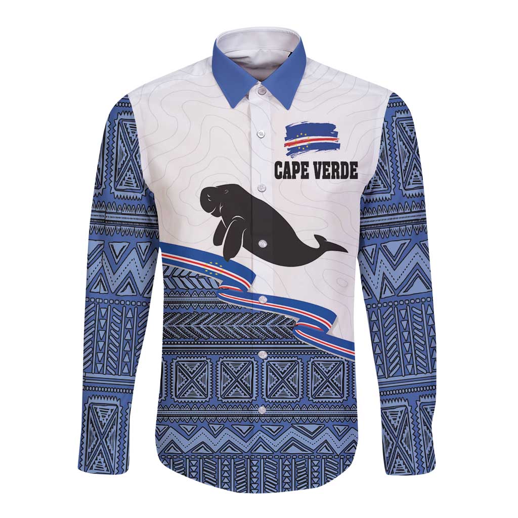 Cape Verde Manatee Long Sleeve Button Shirt Pattern With Flag Color - Wonder Print Shop