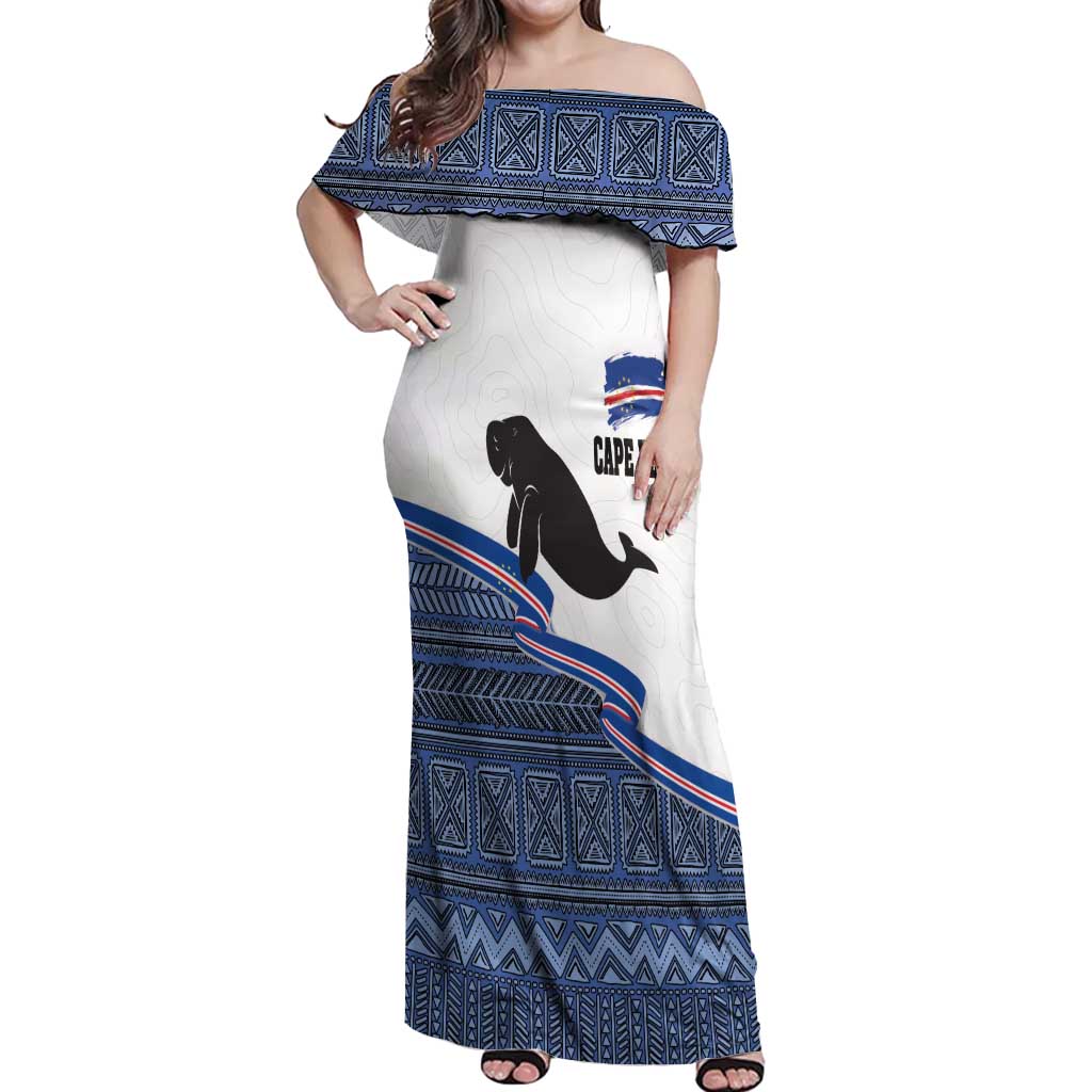 Cape Verde Manatee Off Shoulder Maxi Dress Pattern With Flag Color - Wonder Print Shop