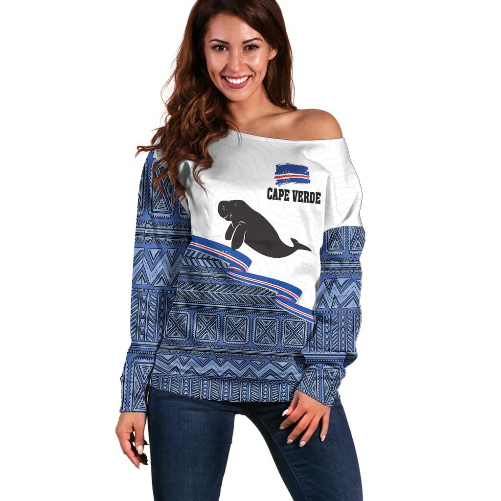 Cape Verde Manatee Off Shoulder Sweater Pattern With Flag Color - Wonder Print Shop