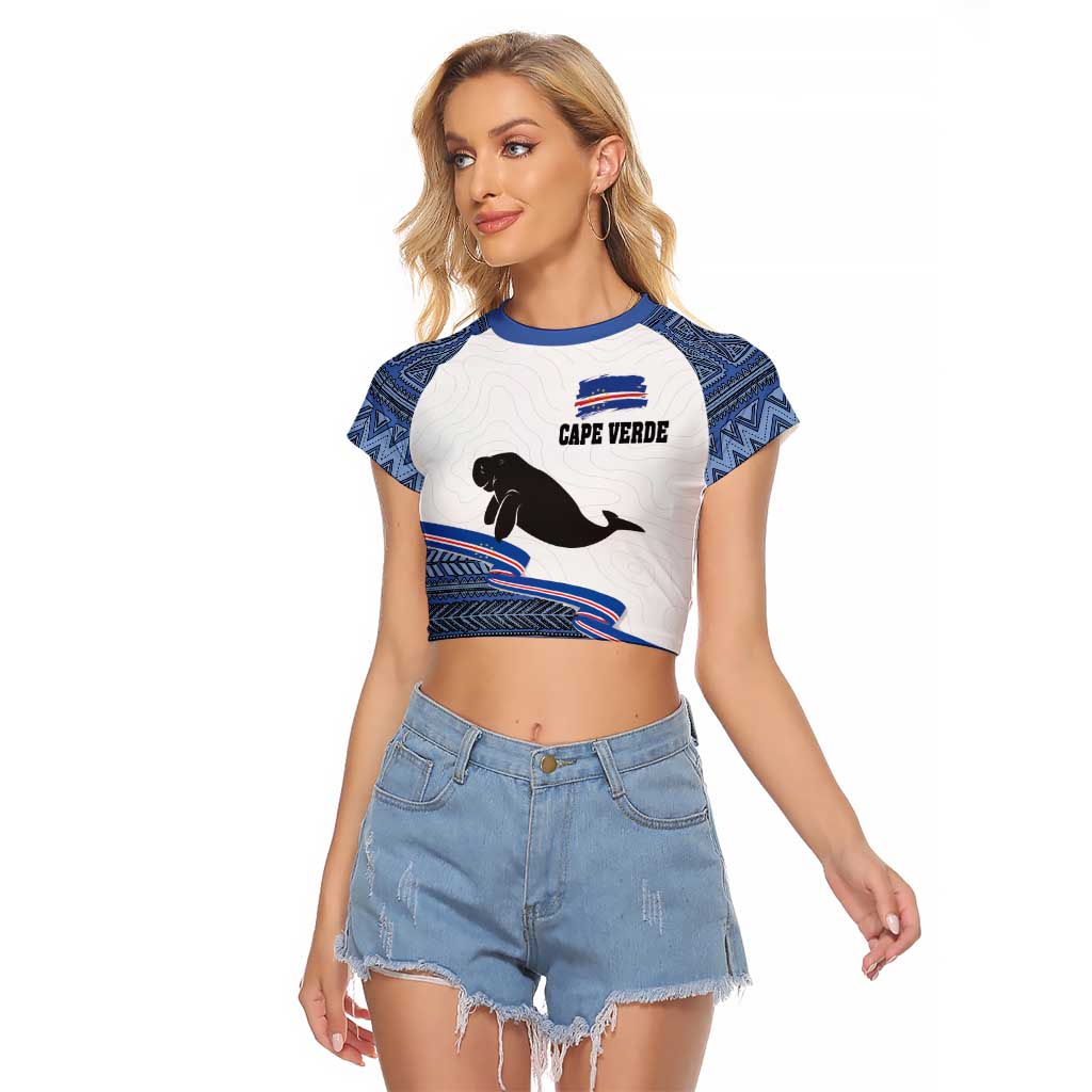 Cape Verde Manatee Raglan Cropped T Shirt Pattern With Flag Color - Wonder Print Shop