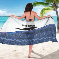 Manatee sarong, white with Cabo Verde print and blue geometric hem