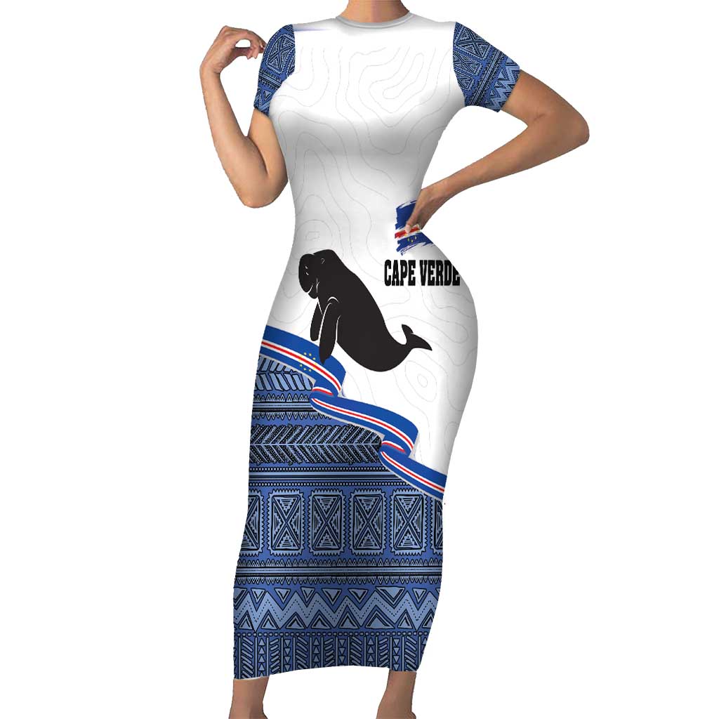 Cape Verde Manatee Short Sleeve Bodycon Dress Pattern With Flag Color - Wonder Print Shop