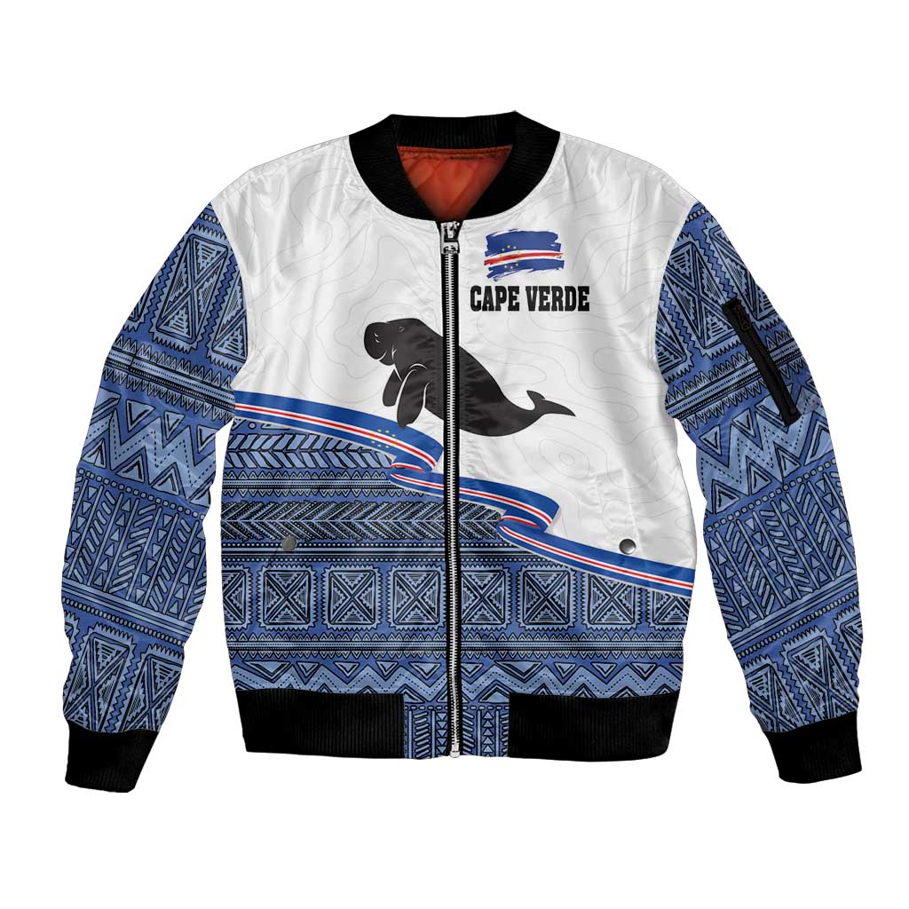 Cape Verde Manatee Sleeve Zip Bomber Jacket Pattern With Flag Color - Wonder Print Shop