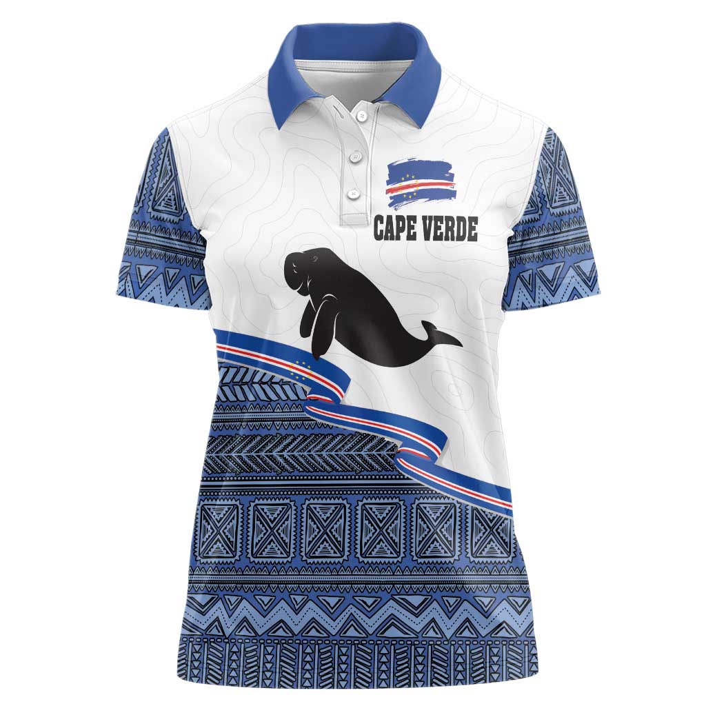 Cape Verde Manatee Women Polo Shirt Pattern With Flag Color - Wonder Print Shop