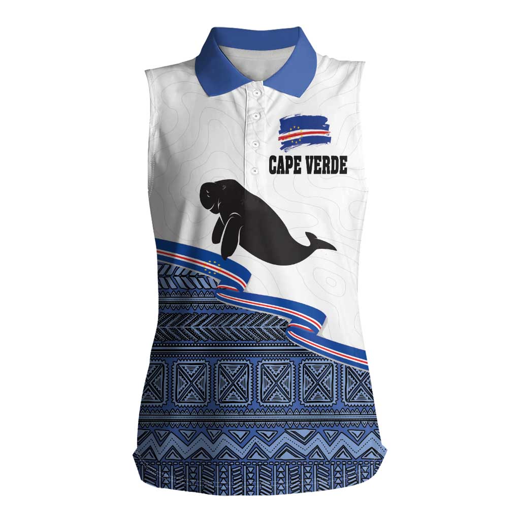 Cape Verde Manatee Women Sleeveless Polo Shirt Pattern With Flag Color - Wonder Print Shop