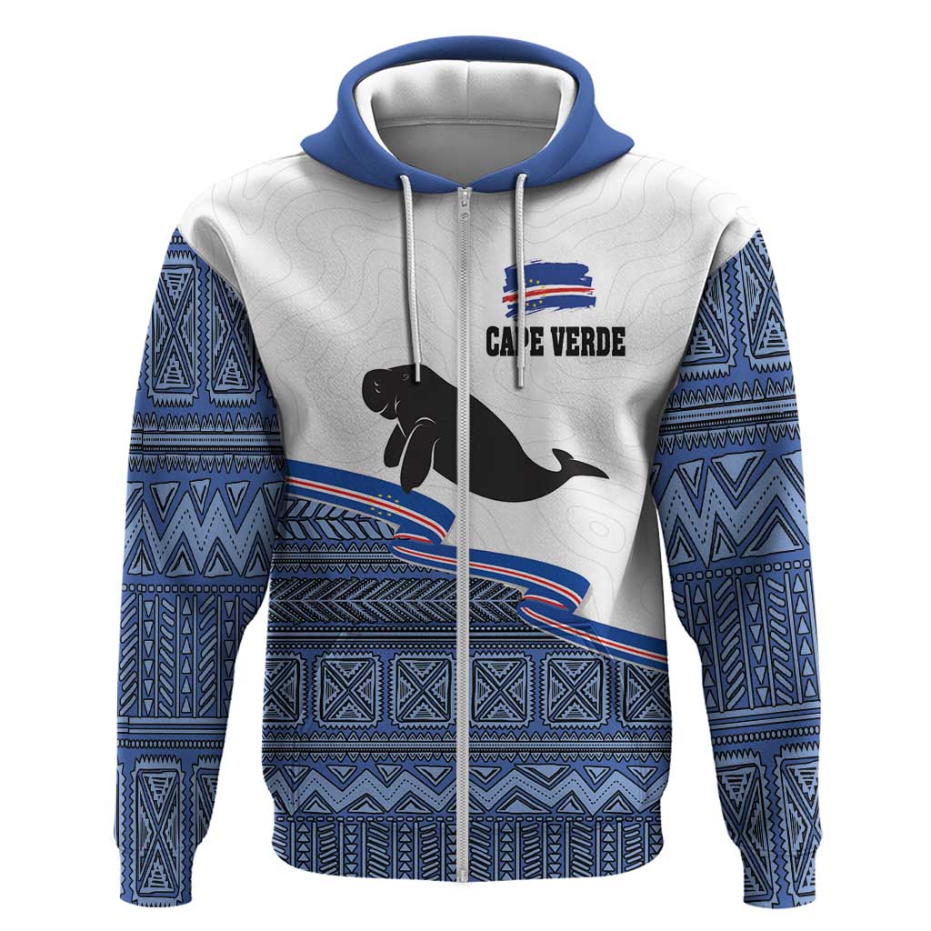 Cape Verde Manatee Zip Hoodie Pattern With Flag Color - Wonder Print Shop