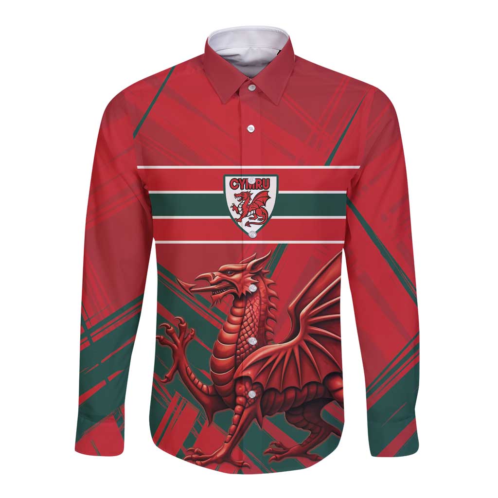 Wales Football Red Dragon Custom Long Sleeve Button Shirt Welsh National Team Spirit