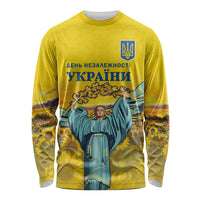 Yellow long-sleeve shirt with blue trident emblem and Independence Day graphic