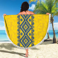 Blue Ukraine Folk Patterns Beach Blanket Simple Style