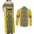 Blue Ukraine Folk Patterns Couples Matching Off Shoulder Maxi Dress and Long Sleeve Button Shirt Simple Style