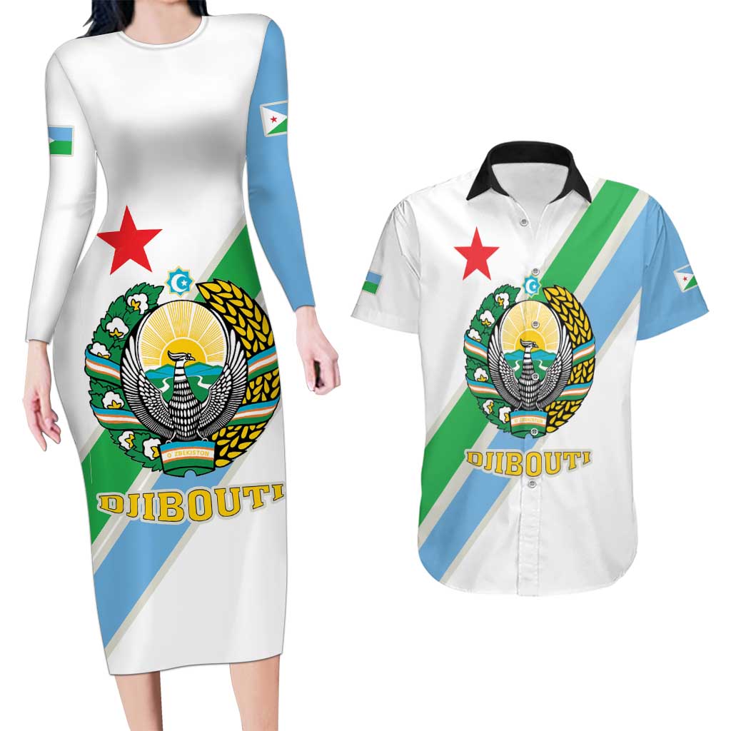 Djibouti Coat Of Arms Couples Matching Long Sleeve Bodycon Dress and Hawaiian Shirt With Flag Style - Wonder Print Shop