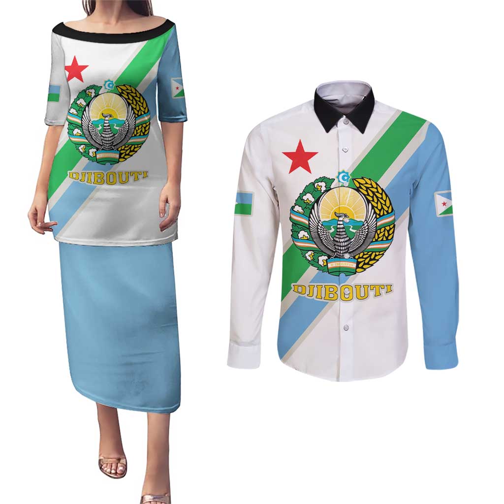 Djibouti Coat Of Arms Couples Matching Puletasi and Long Sleeve Button Shirt With Flag Style - Wonder Print Shop