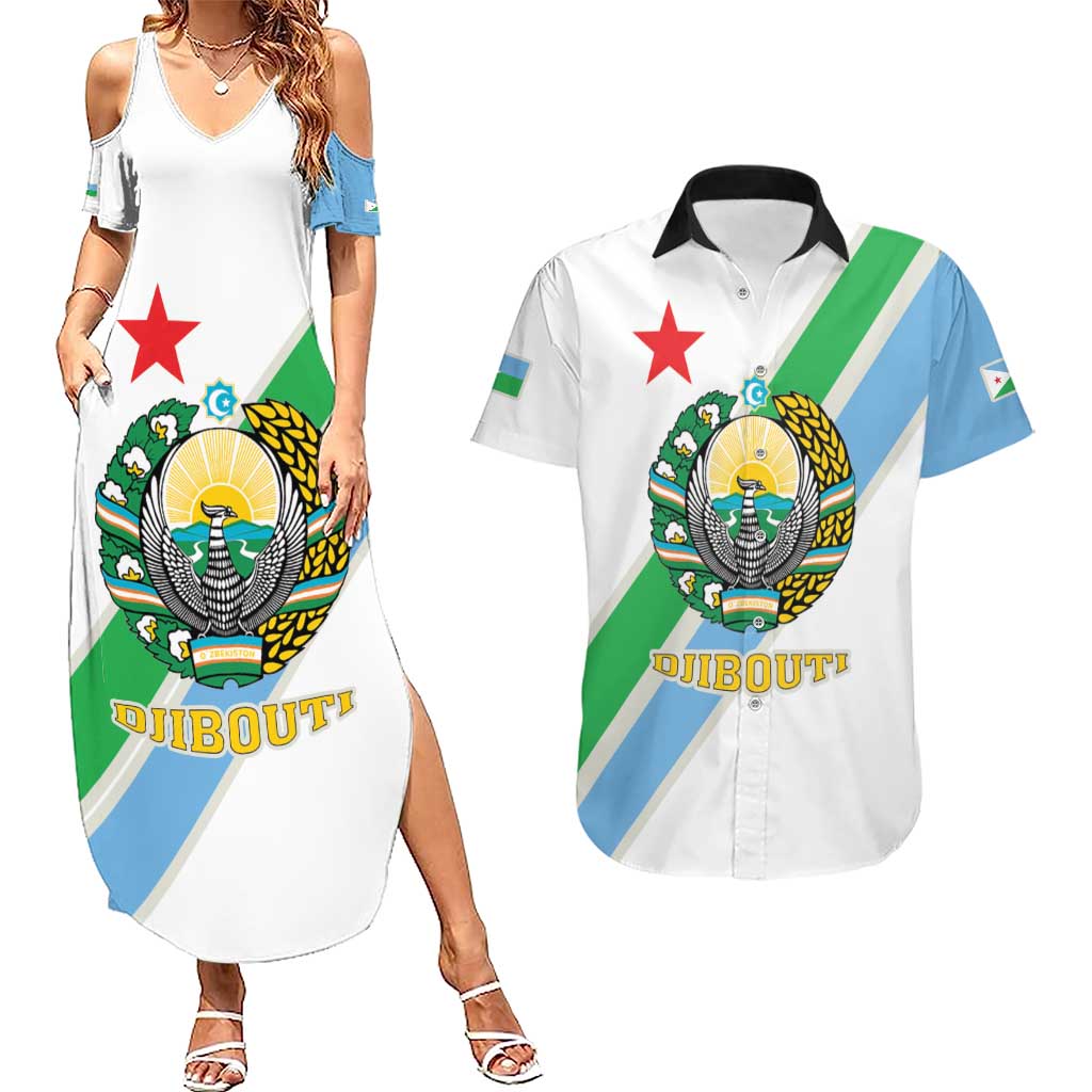 Djibouti Coat Of Arms Couples Matching Summer Maxi Dress and Hawaiian Shirt With Flag Style - Wonder Print Shop