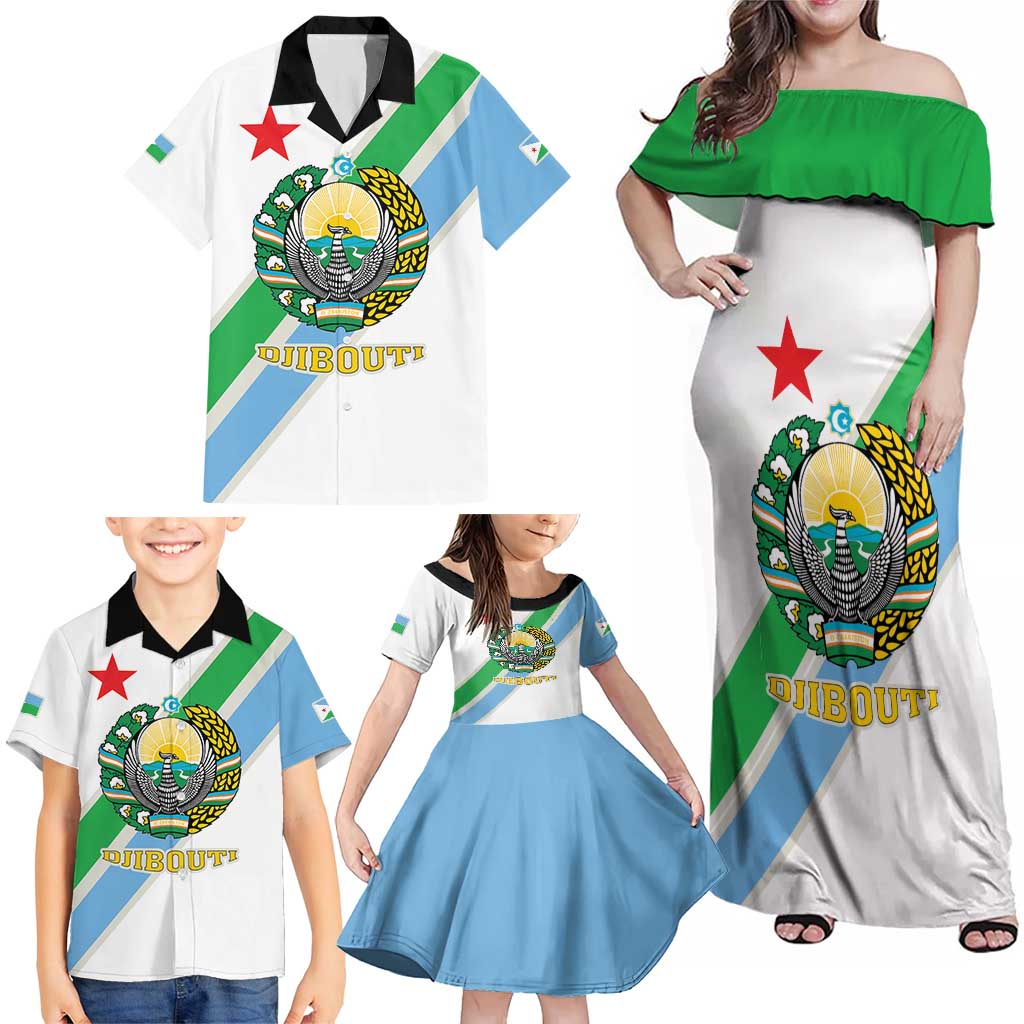 Djibouti Coat Of Arms Family Matching Off Shoulder Maxi Dress and Hawaiian Shirt With Flag Style - Wonder Print Shop