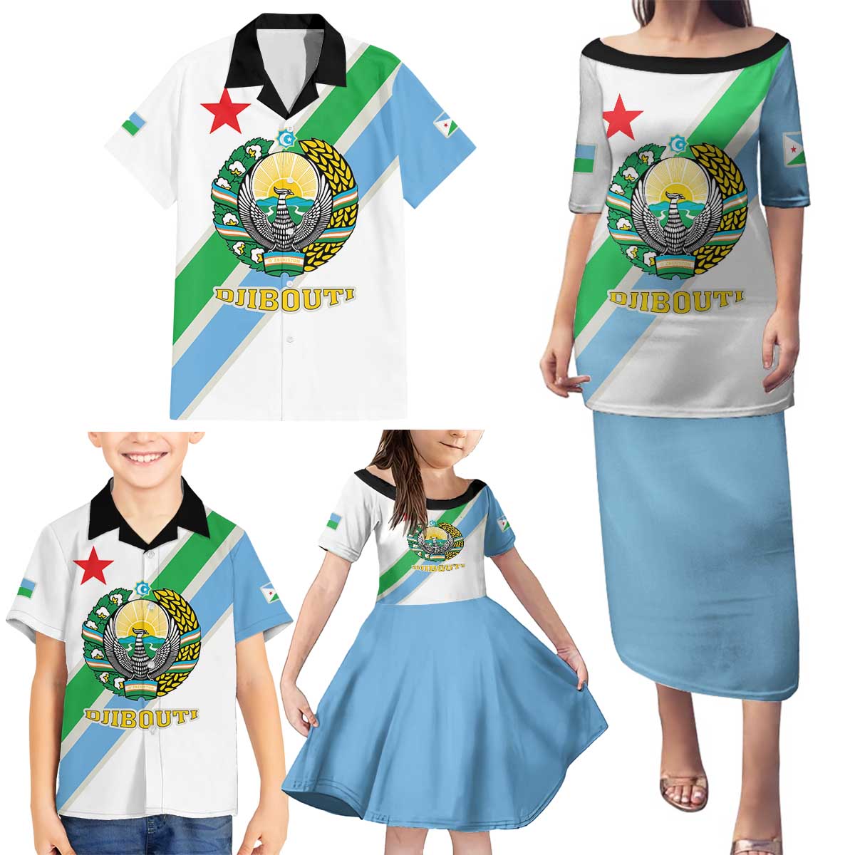 Djibouti Coat Of Arms Family Matching Puletasi and Hawaiian Shirt With Flag Style - Wonder Print Shop