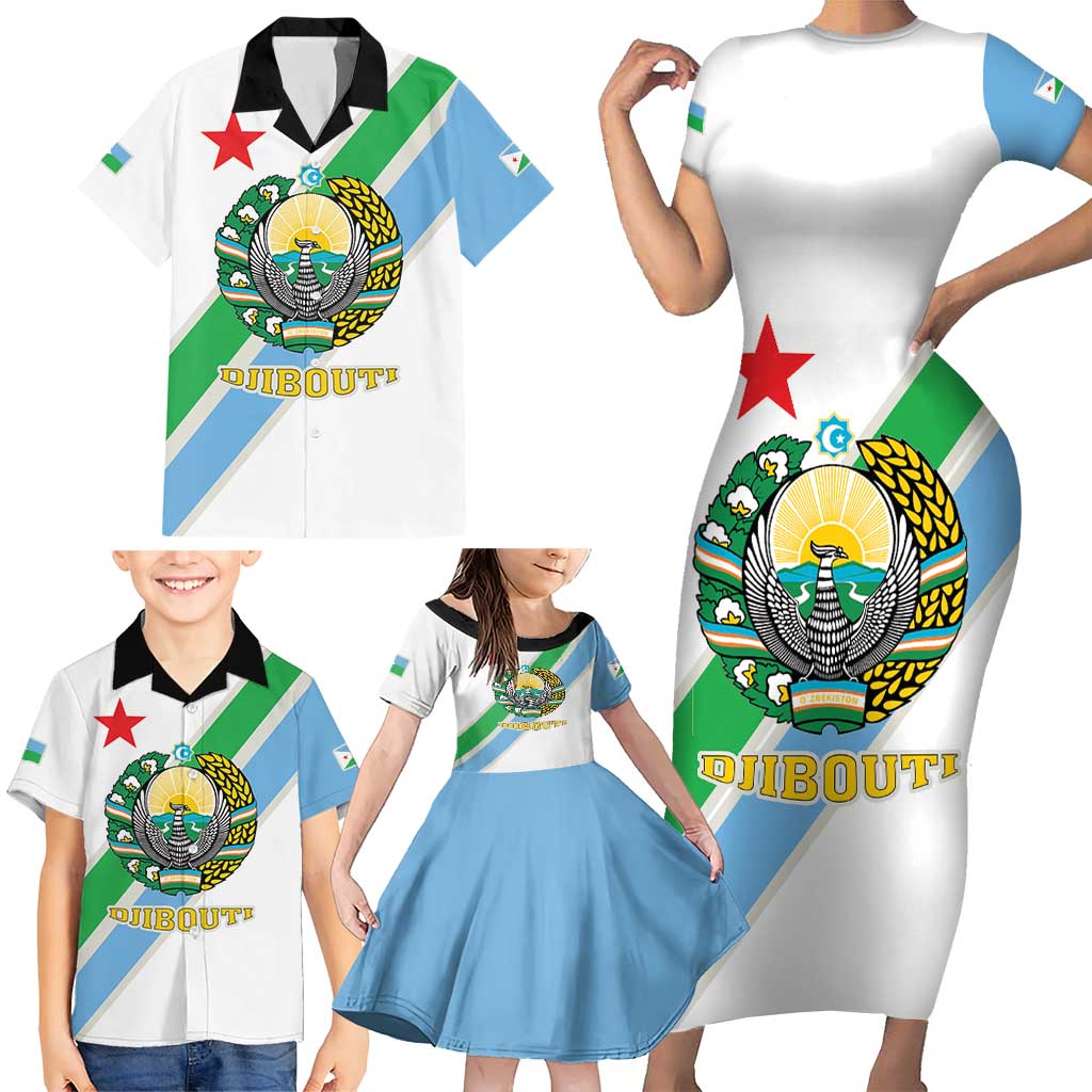 Djibouti Coat Of Arms Family Matching Short Sleeve Bodycon Dress and Hawaiian Shirt With Flag Style - Wonder Print Shop