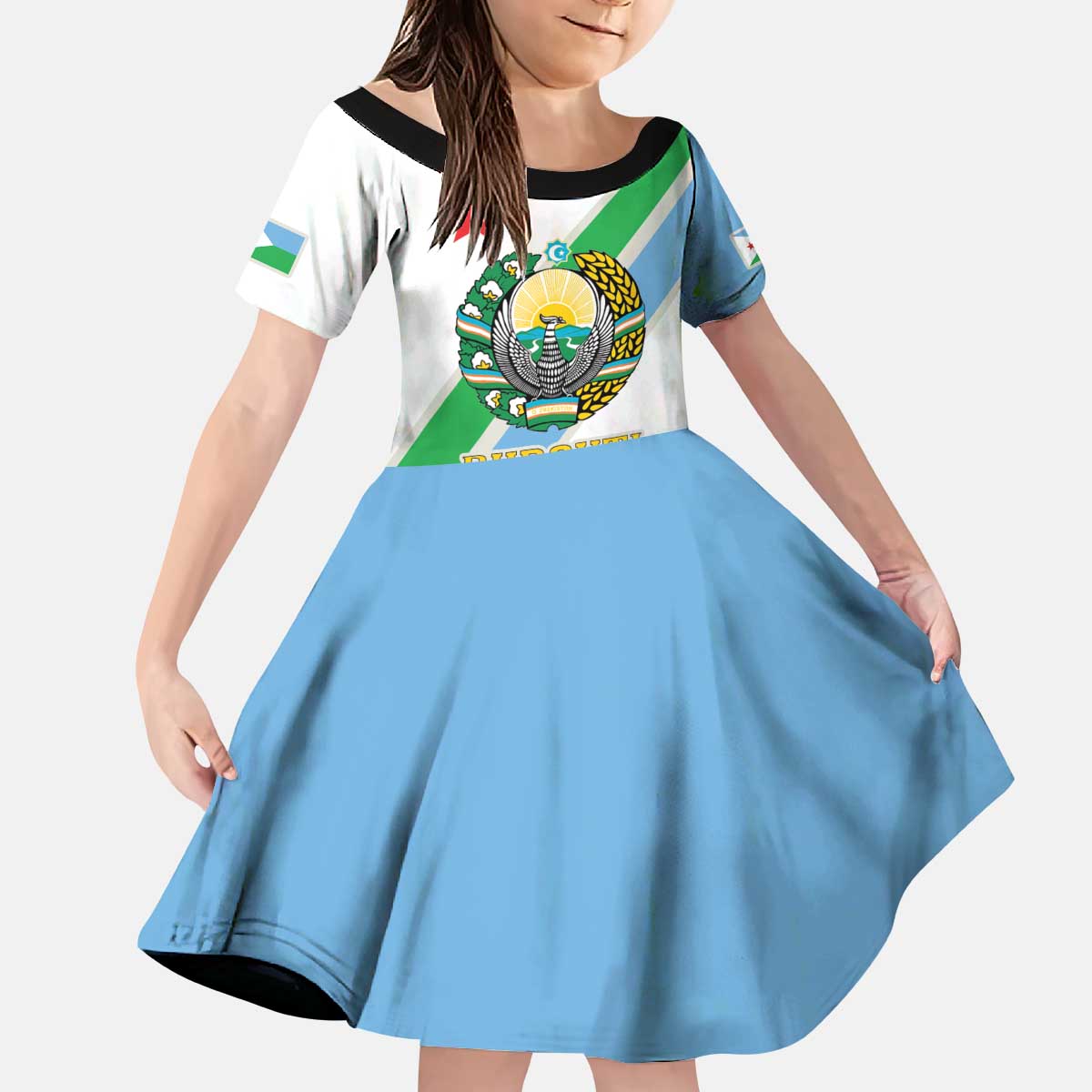 Djibouti Coat Of Arms Kid Short Sleeve Dress With Flag Style - Wonder Print Shop