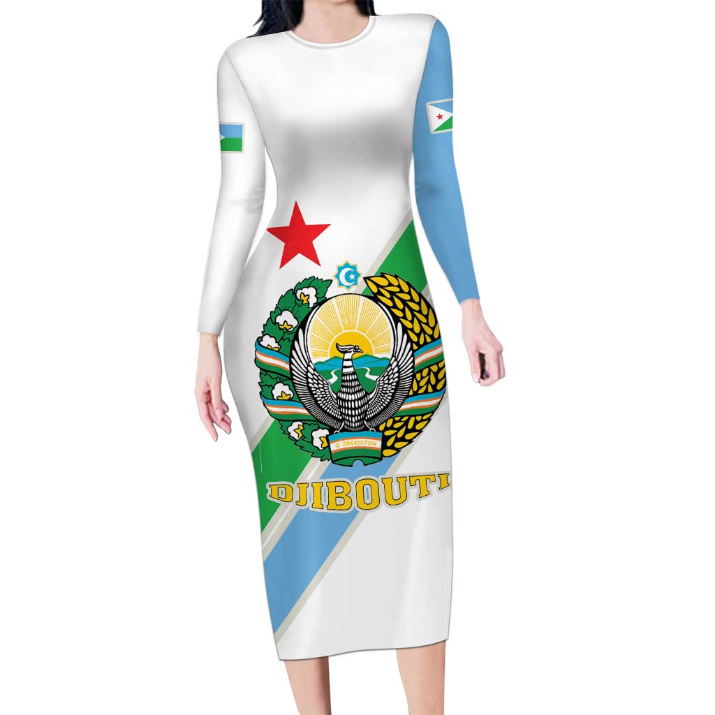 Djibouti Coat Of Arms Long Sleeve Bodycon Dress With Flag Style - Wonder Print Shop