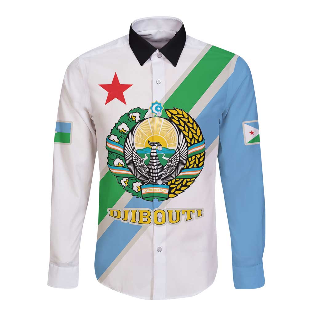 Djibouti Coat Of Arms Long Sleeve Button Shirt With Flag Style - Wonder Print Shop