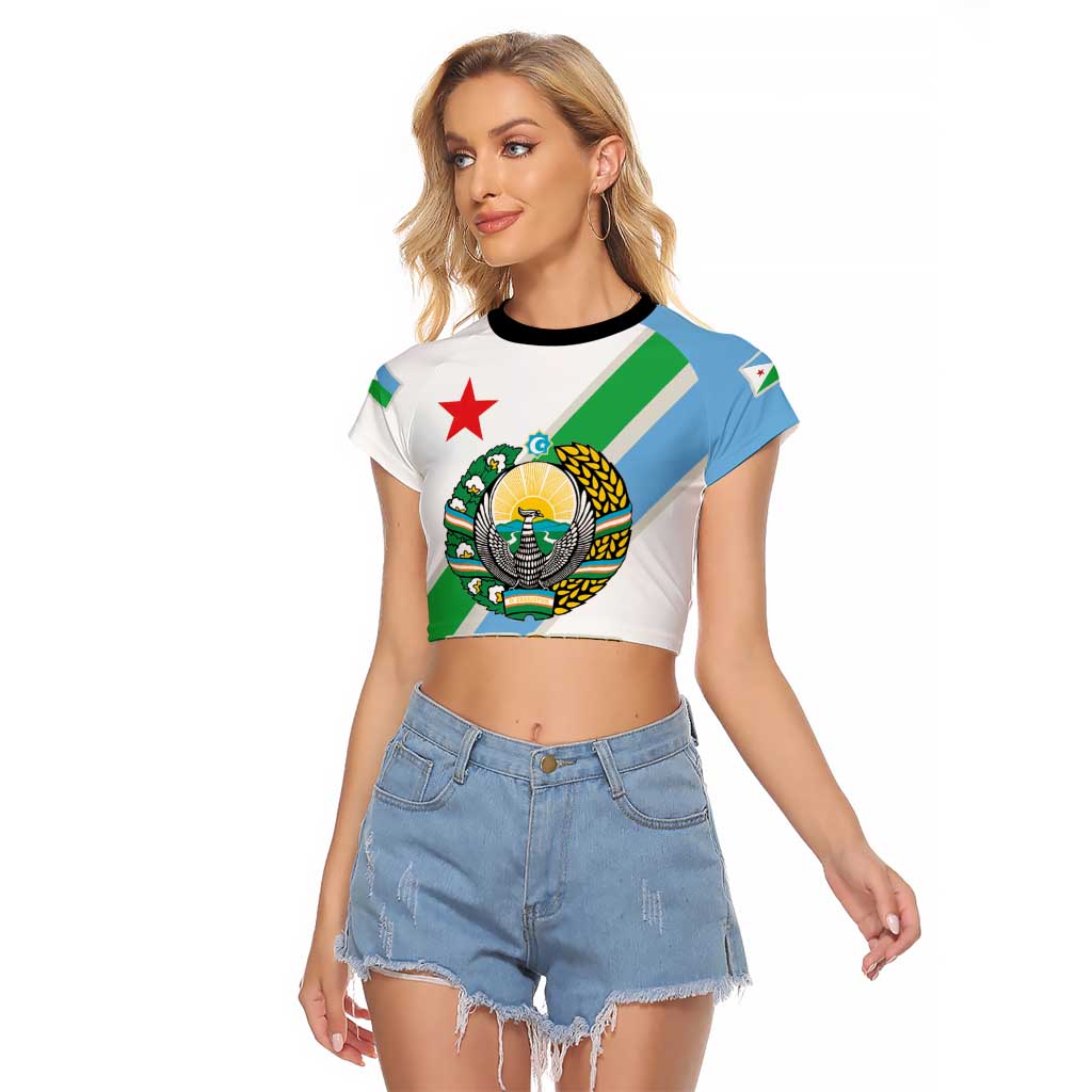 Djibouti Coat Of Arms Raglan Cropped T Shirt With Flag Style - Wonder Print Shop