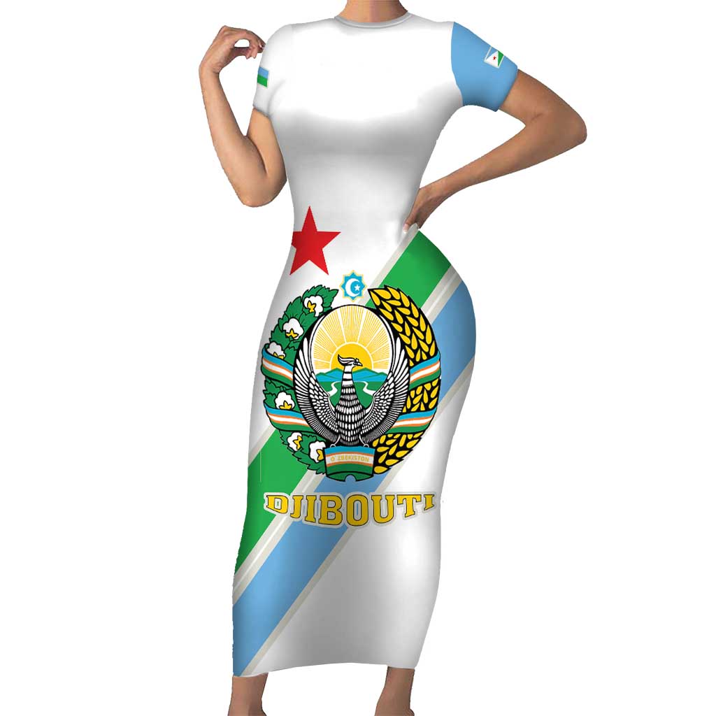 Djibouti Coat Of Arms Short Sleeve Bodycon Dress With Flag Style - Wonder Print Shop