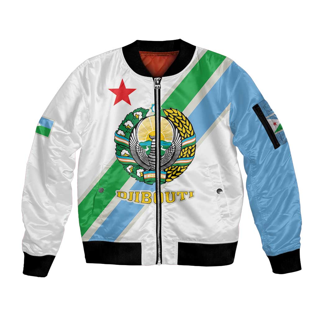 Djibouti Coat Of Arms Sleeve Zip Bomber Jacket With Flag Style - Wonder Print Shop