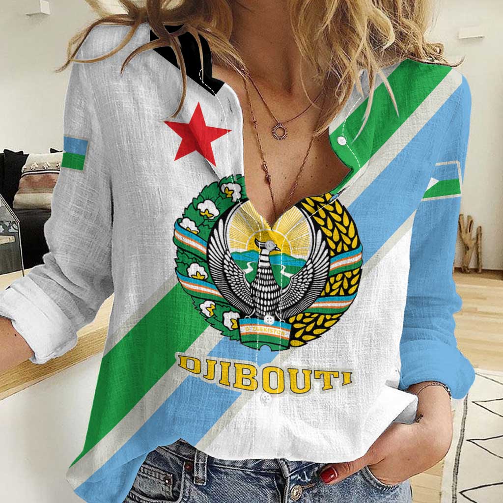 Djibouti Coat Of Arms Women Casual Shirt With Flag Style - Wonder Print Shop