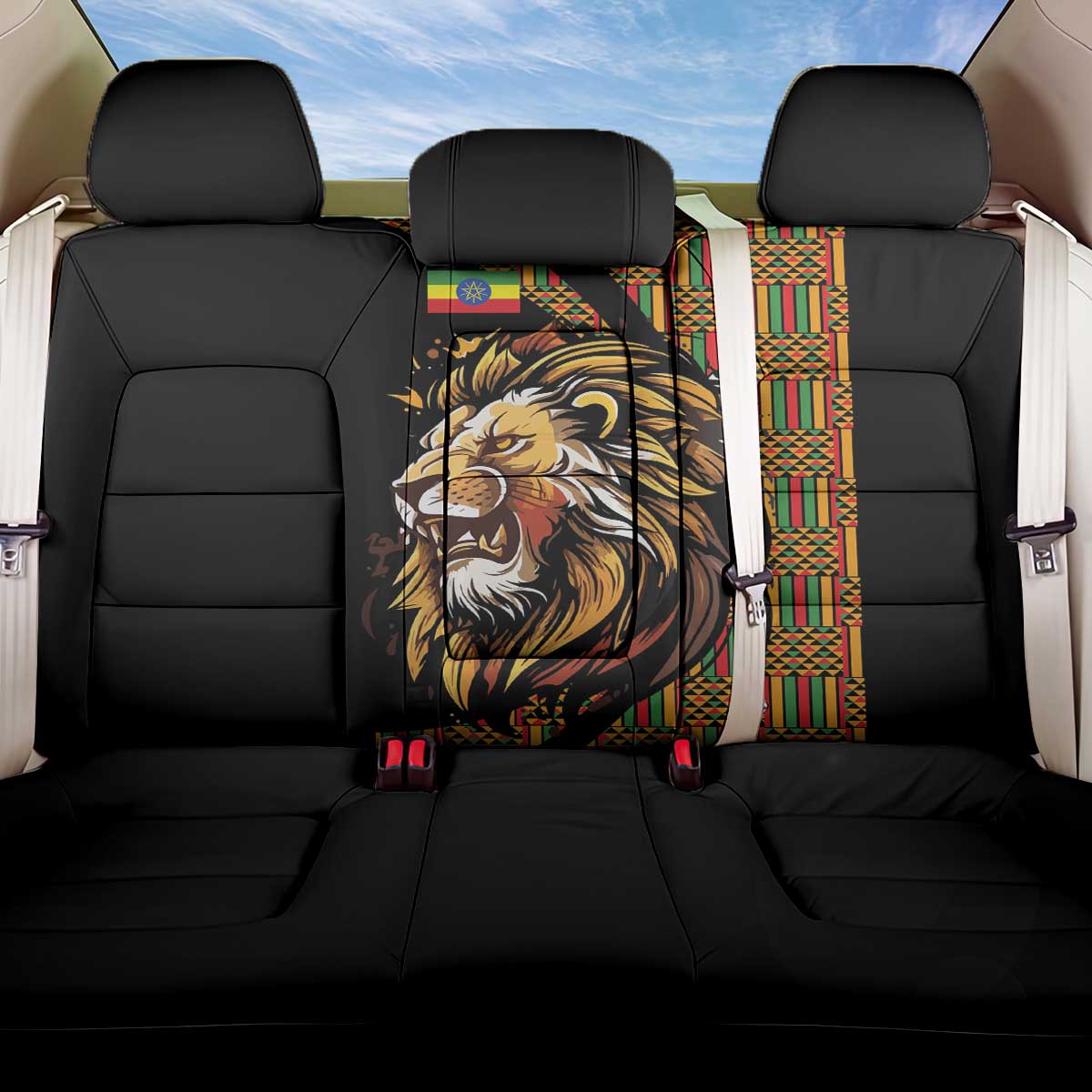 Ethiopia Back Car Seat Cover Ethiopian Lion Style Pattern - Wonder Print Shop