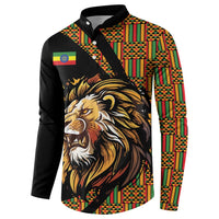 Black button sweatshirt, lion front print with Ethiopian flag emblem on upper left