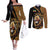 Ethiopia Couples Matching Off The Shoulder Long Sleeve Dress and Long Sleeve Button Shirt Ethiopian Lion Style Pattern