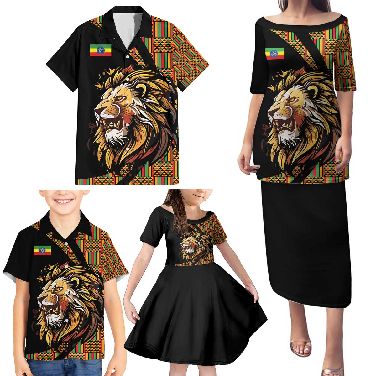 Ethiopia Family Matching Puletasi and Hawaiian Shirt Ethiopian Lion Style Pattern - Wonder Print Shop