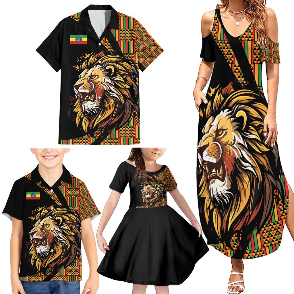 Ethiopia Family Matching Summer Maxi Dress and Hawaiian Shirt Ethiopian Lion Style Pattern