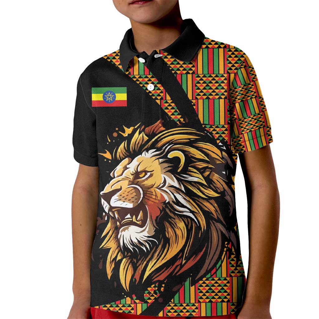 Ethiopia Kid Polo Shirt Ethiopian Lion Style Pattern - Wonder Print Shop