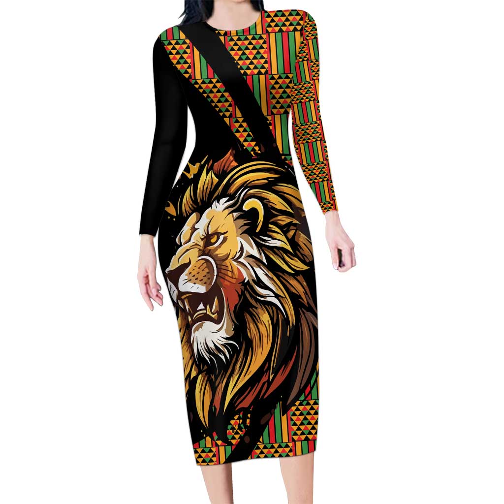 Ethiopia Long Sleeve Bodycon Dress Ethiopian Lion Style Pattern