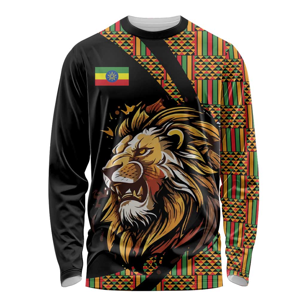 Ethiopia Long Sleeve Shirt Ethiopian Lion Style Pattern - Wonder Print Shop