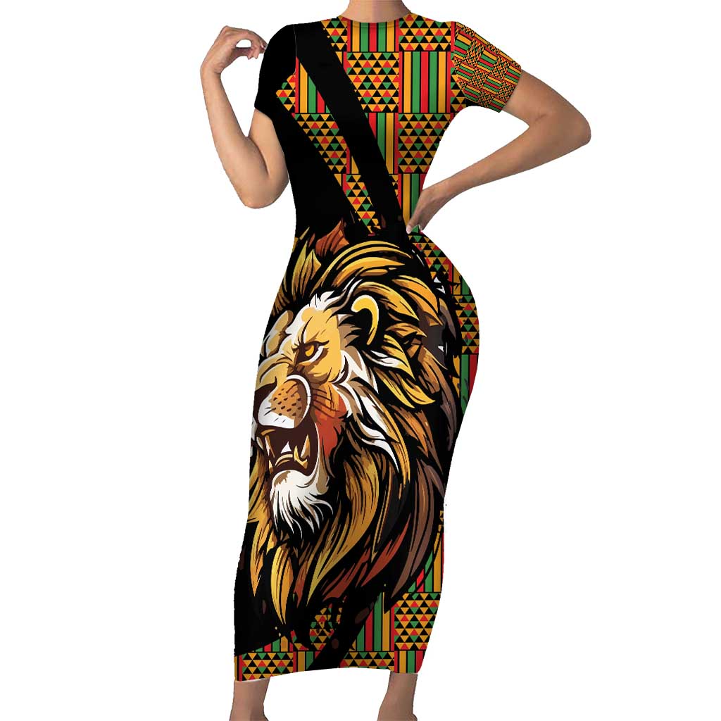 Ethiopia Short Sleeve Bodycon Dress Ethiopian Lion Style Pattern