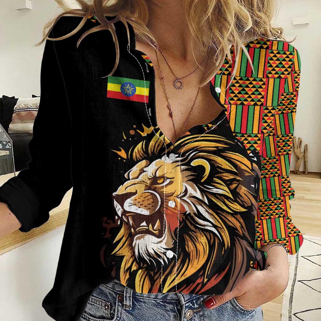 Ethiopia Women Casual Shirt Ethiopian Lion Style Pattern