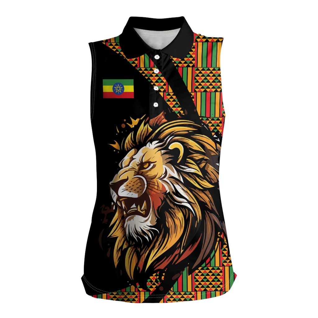 Ethiopia Women Sleeveless Polo Shirt Ethiopian Lion Style Pattern