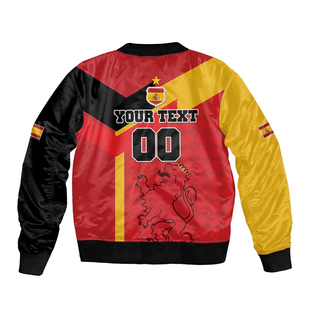 Unisex Spain bomber jacket, back graphic with your text and 00, ribbed hem and cuffs