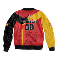 Unisex Spain bomber jacket, back graphic with your text and 00, ribbed hem and cuffs