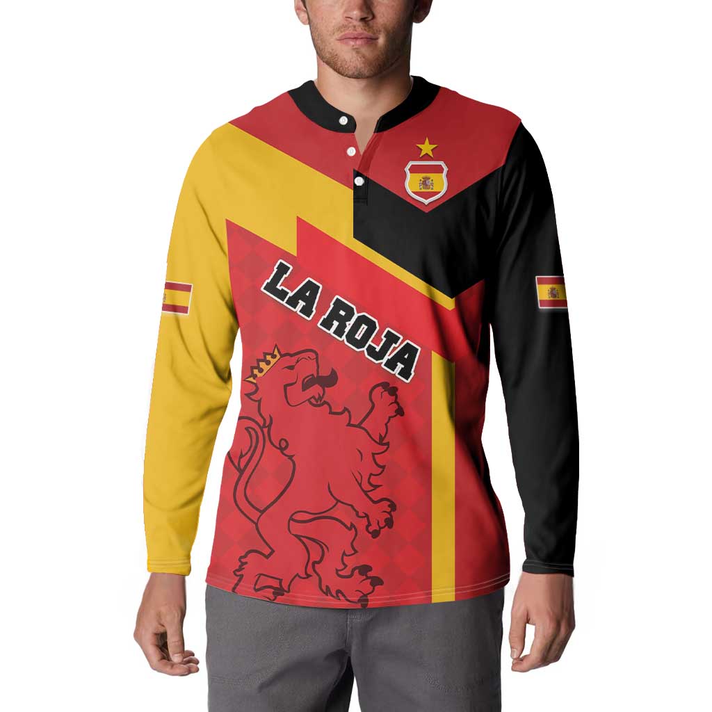 Front Spain football button sweatshirt with red-yellow-black color blocks, crest and La Roja